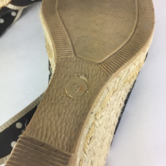 J Crew Women Black White Polka Dot Peep Toe Wedges - Picture 6 of 6